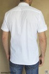 Рубашка мужская белая короткий рукав / черные пуговицы